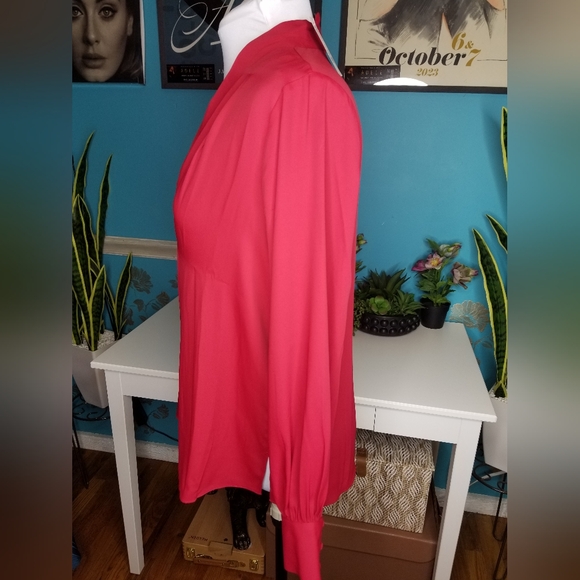 WHBM Long Sleeve V Neck Blouse Deep Red - Picture 5 of 12